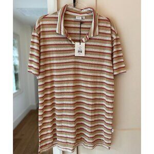 Onia Shaun Polo Shirt Linen Blend Striped Short Sleeve NWT | Size XL